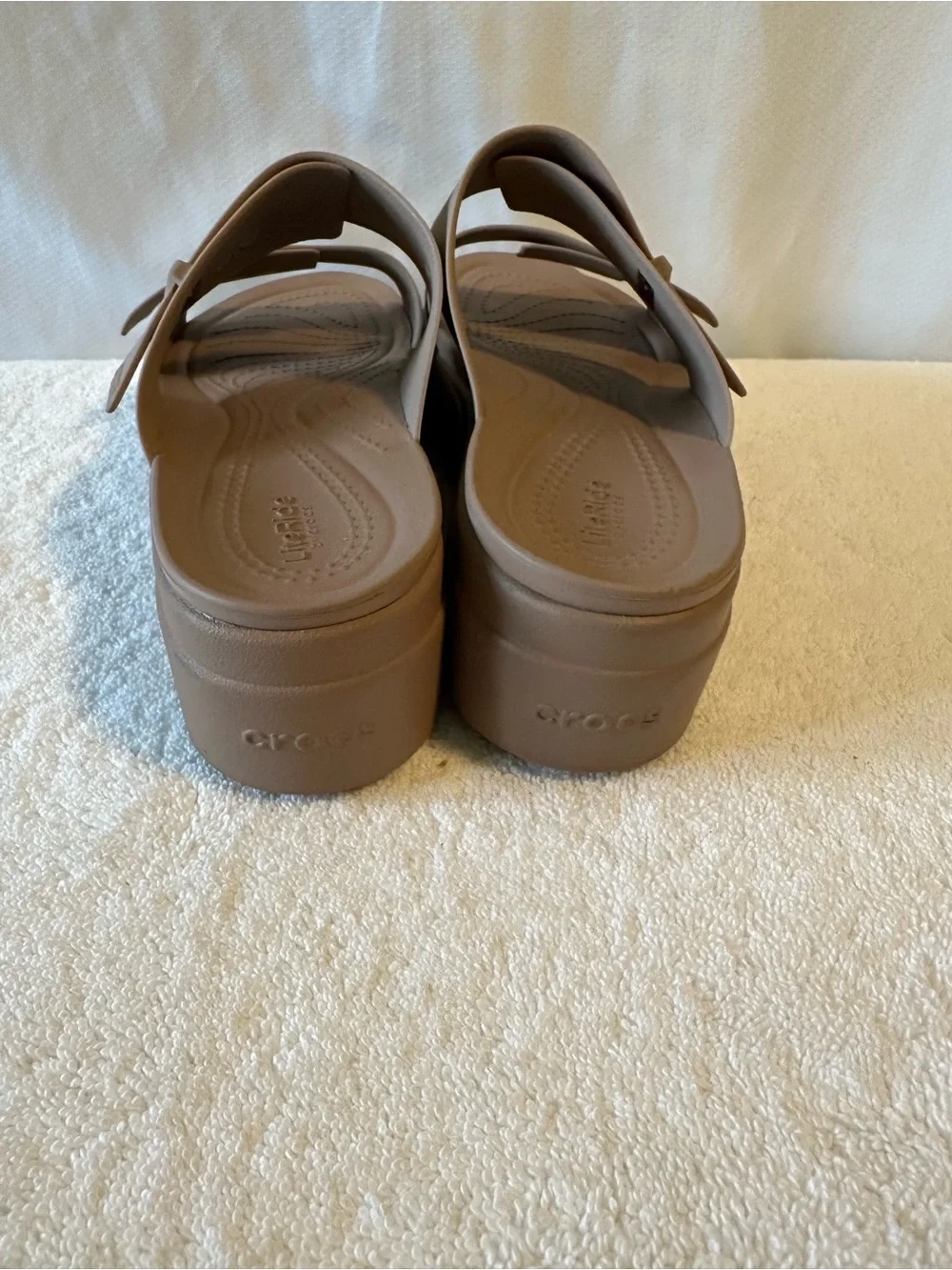 Crocs Brooklyn Double Strap Slide Sandals Taupe Womens Size 9 Comfort EVA - Picture 3 of 7